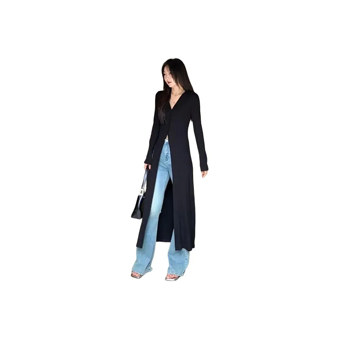 REMOULD Черный Корейский стиль Элегантность Длинный Женские Трикотаж