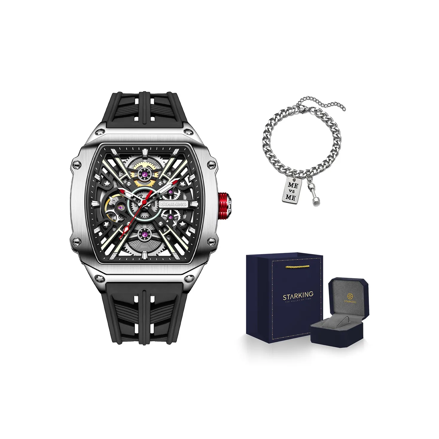 STARKING Steel Core Collection Механическое устройство Силиконовый ремешок Часы Мужские Черный циферблат