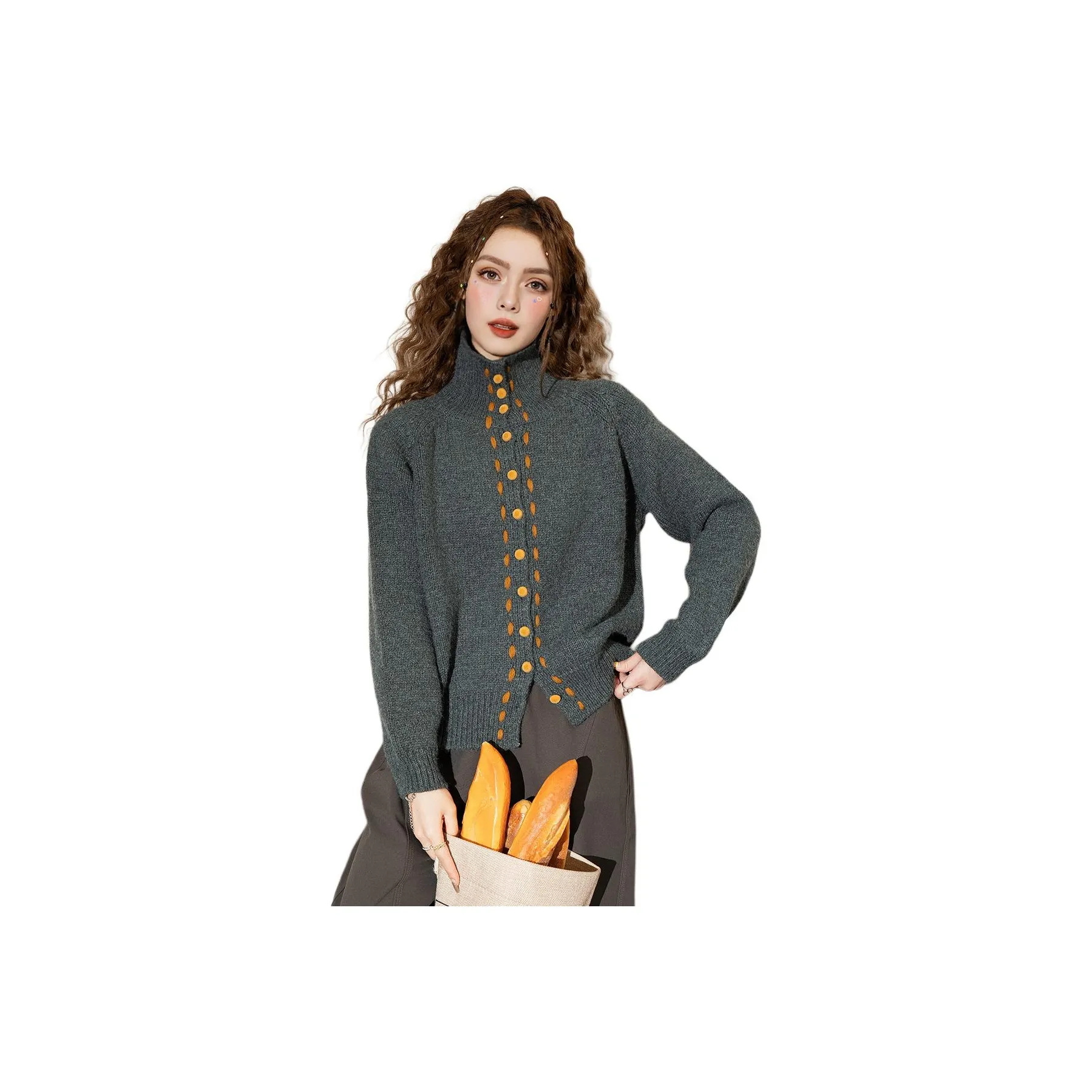 FAWENXIANGZI Серый Женский Свитер