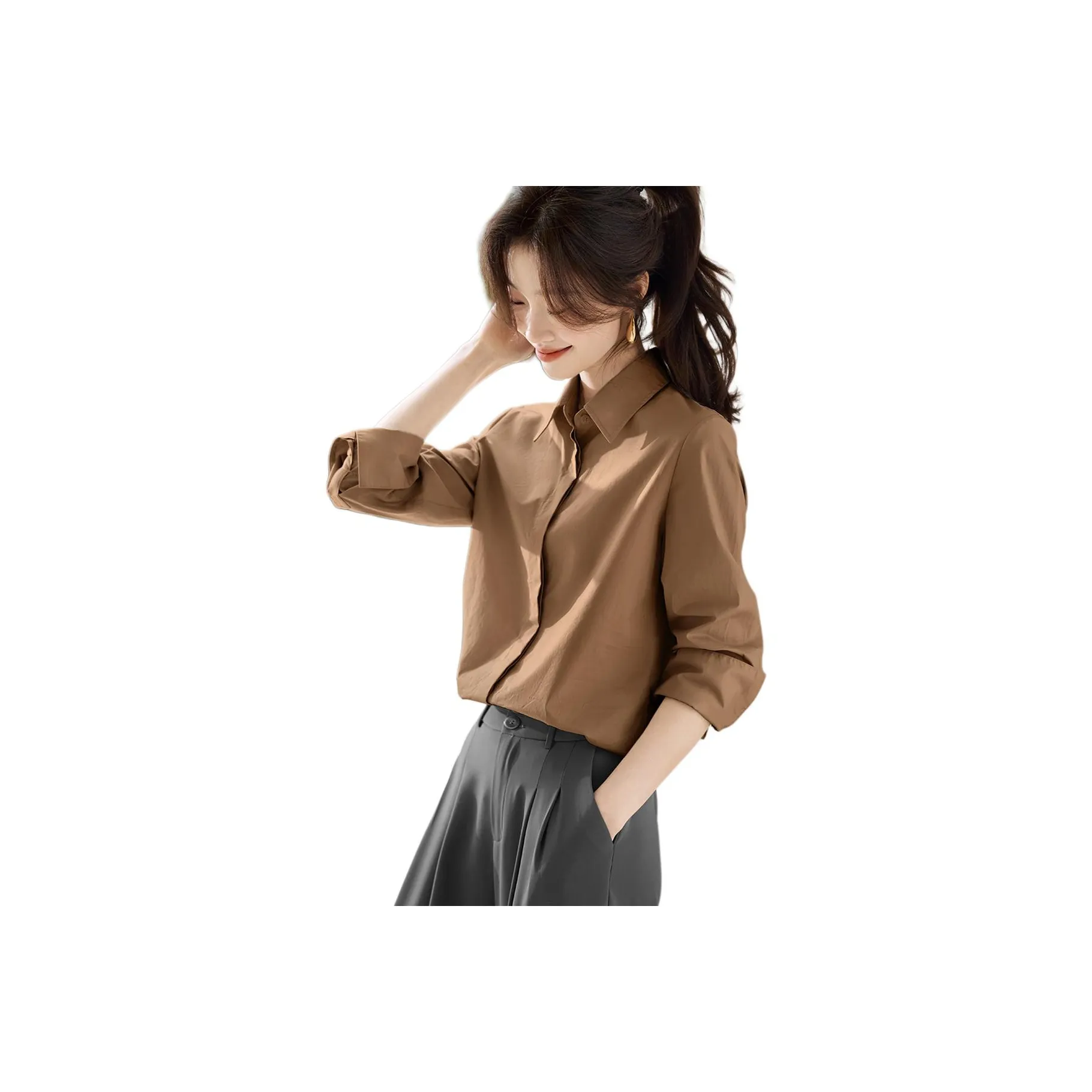 MOHANYIMEI Винтажный кофе Женские рубашки