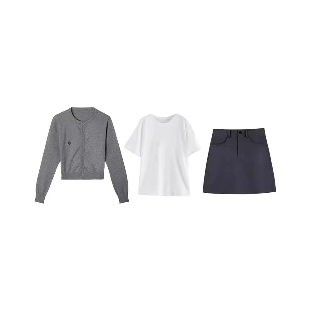 PZHK Серый Трикотаж + Внутренний слой + Юбка + Ремень Женские Комплекты с юбкой