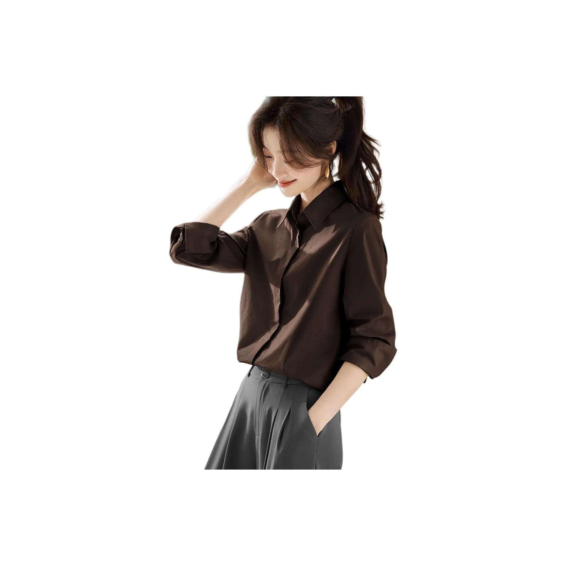 MOHANYIMEI Шоколад Женские Рубашки