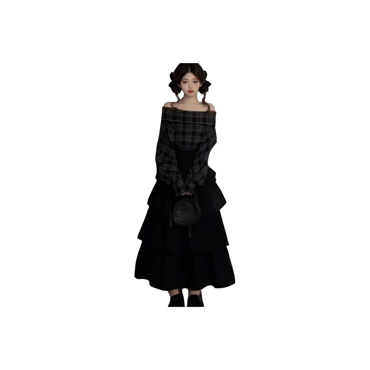 PZHK Клетчатый Топ+Юбка Женские Комплекты с Юбкой