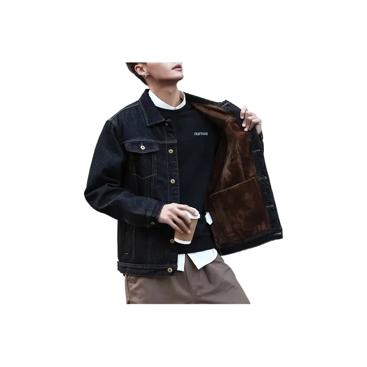 THINGYLAB Черный флис с подкладкой Мужские джинсовые куртки