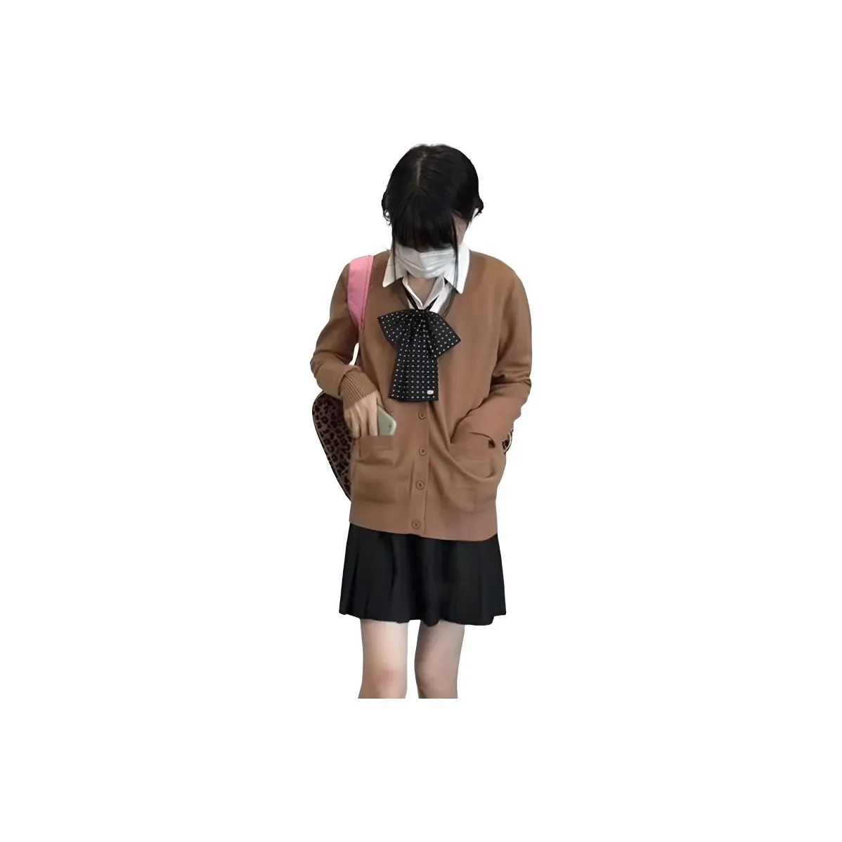 DEDY Коричневый Трикотаж + Белый Топ + Черная Юбка с Плиссировкой + Женские Комплекты с Юбкой в Стиле Bow Tie