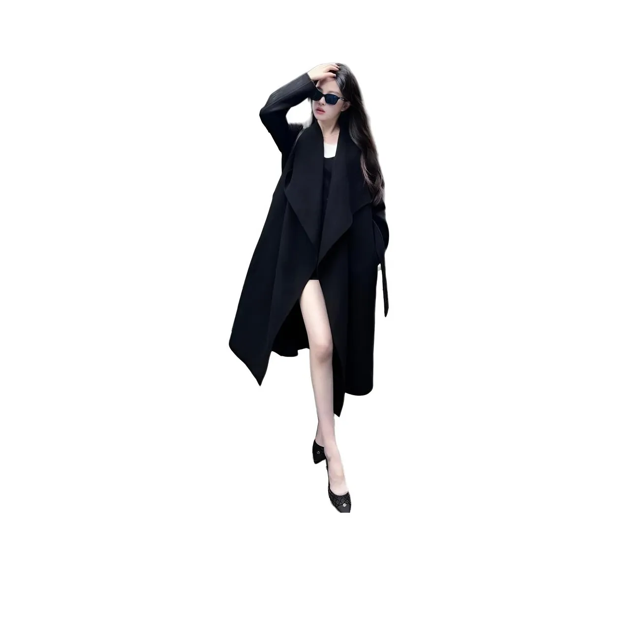 BONAS Черный [С ремнем] Женское пальто