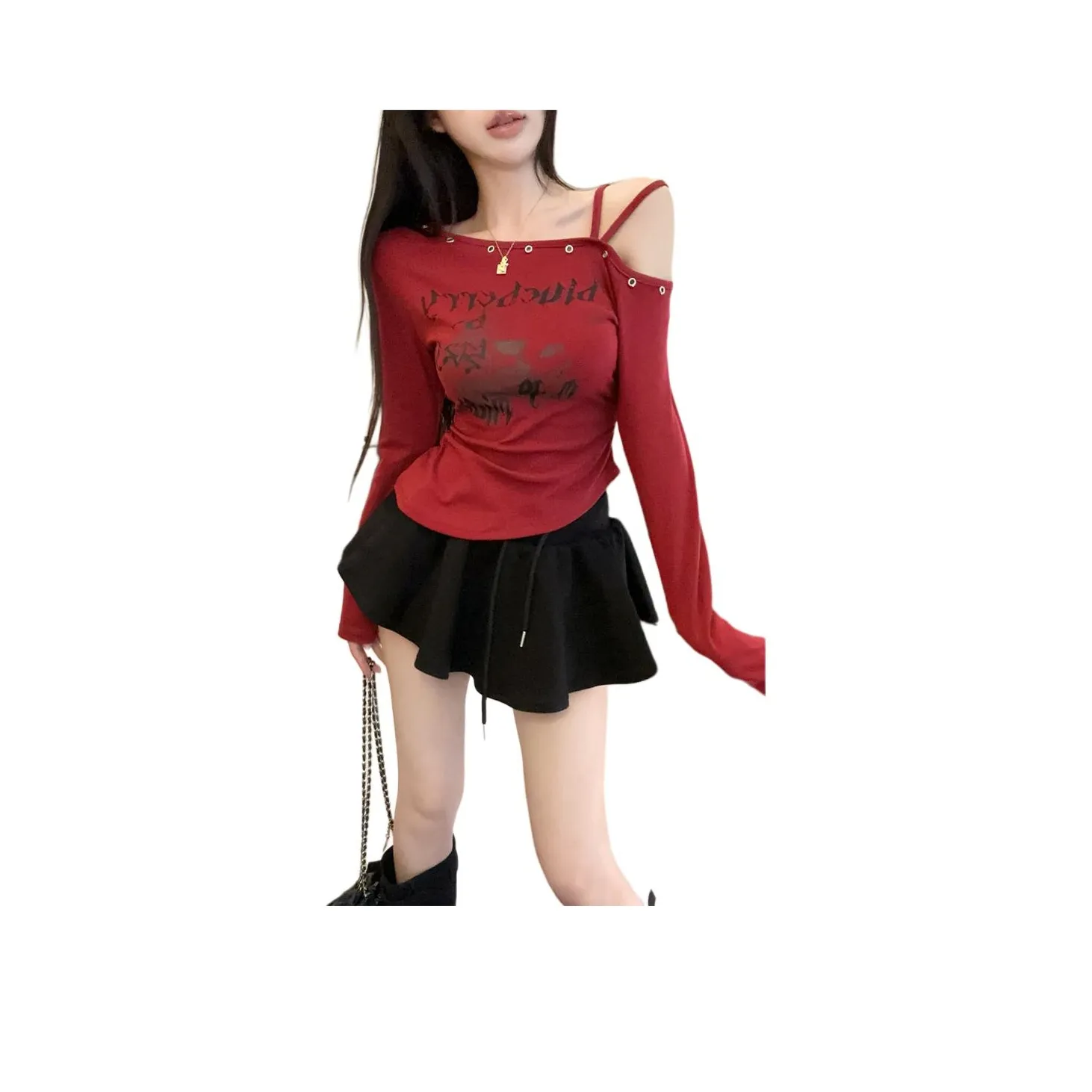 LANGQING Красный с подарками Wangqing Бренд Наклеенный Женские T-рубашки