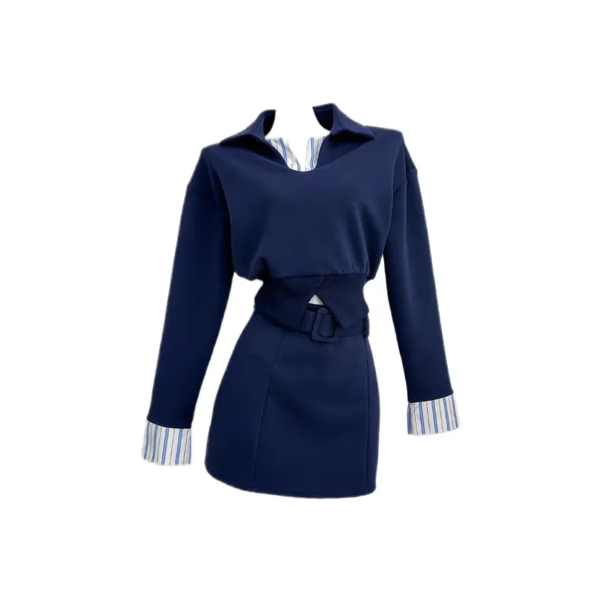 POPO.INFO Темно-синий женский повседневный костюм