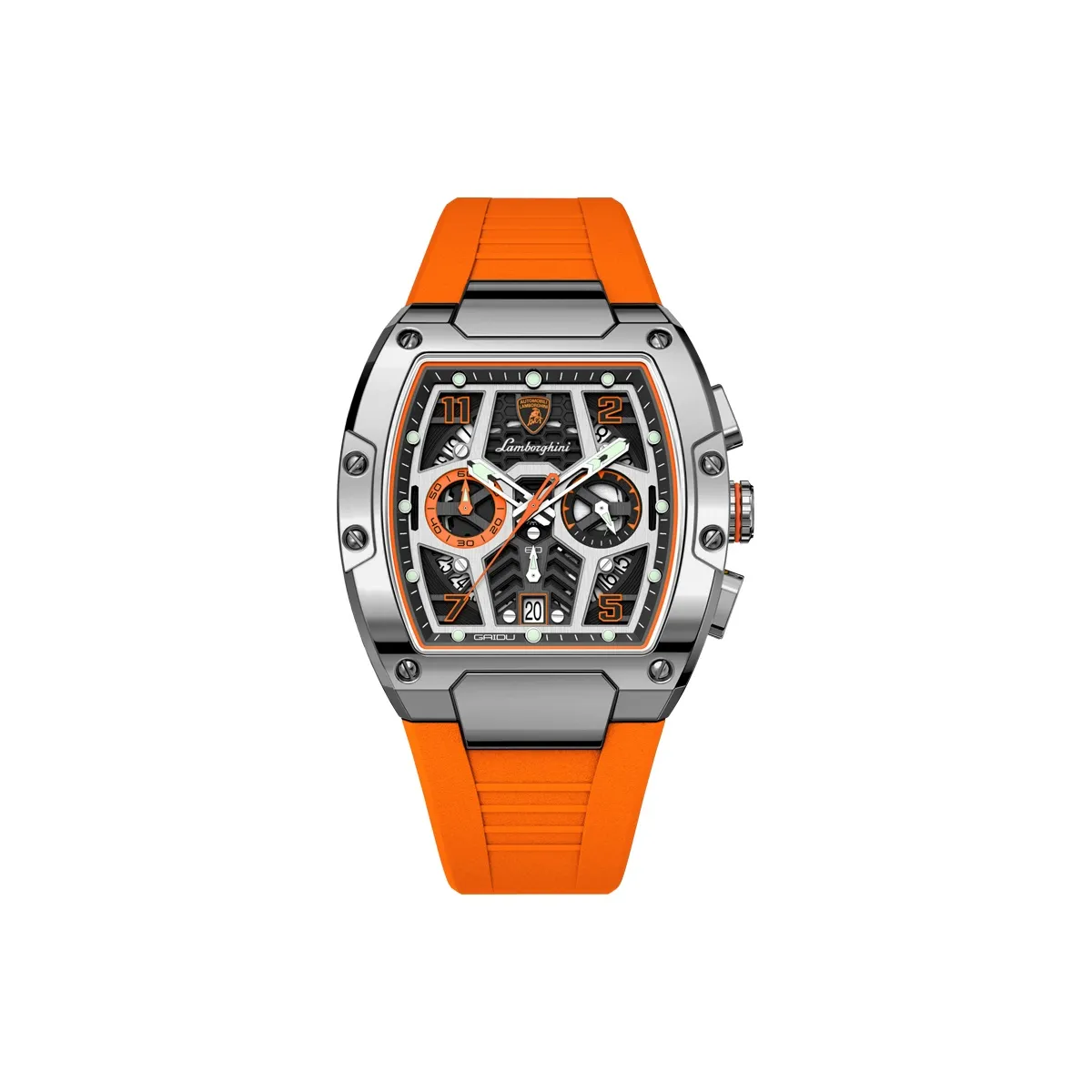 GAIDU Lamborghini Big Cow Collection Кварцевый механизм Силиконовый ремешок Часы Мужские часы С циферблатом Skeleton