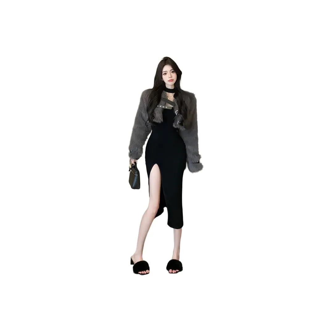 PZHK Пальто+Платье Женские Комплекты с Юбкой