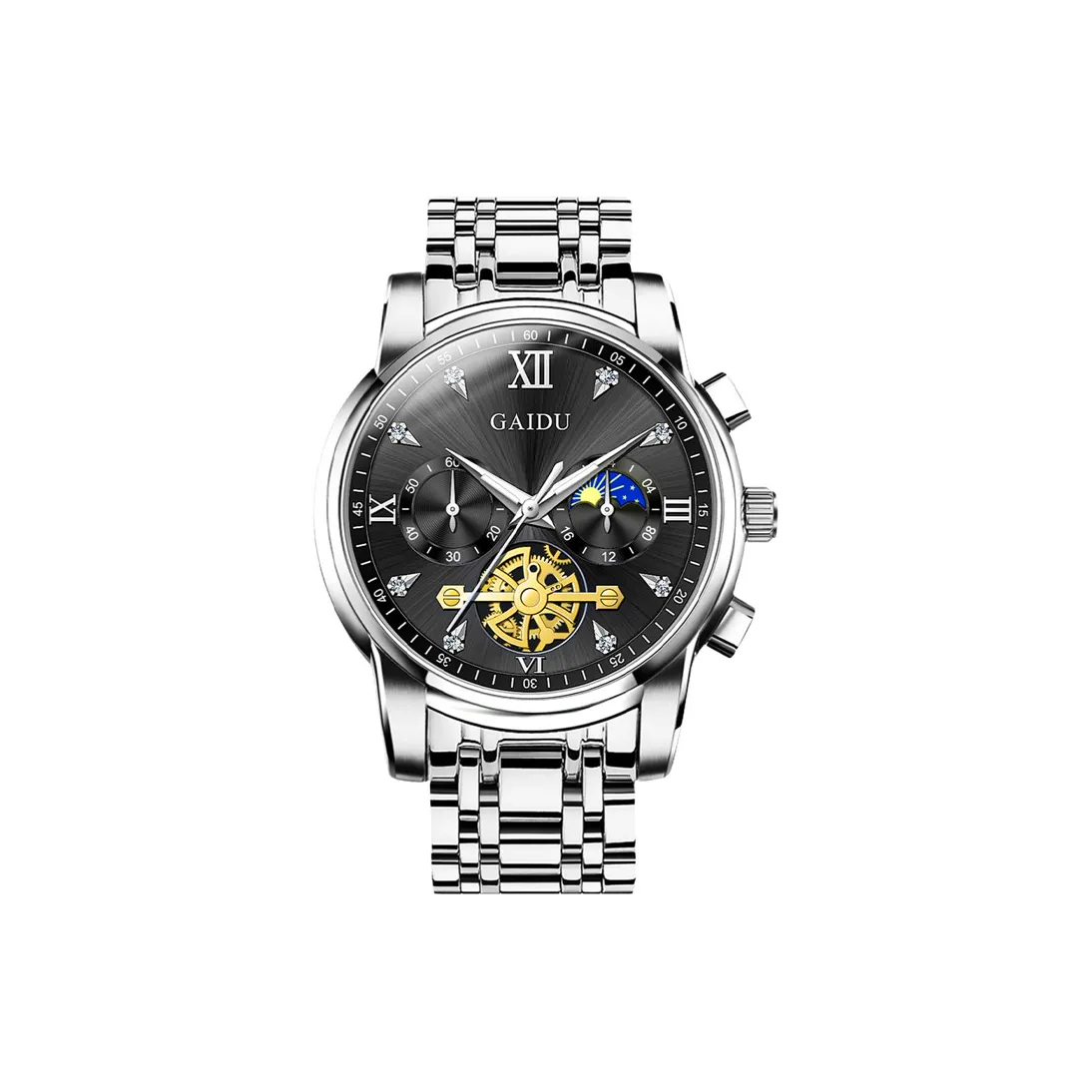 GAIDU Услуга написания поздравительных открыток Кварцевый механизм Стальной ремешок Часы Унисекс Черный циферблат
