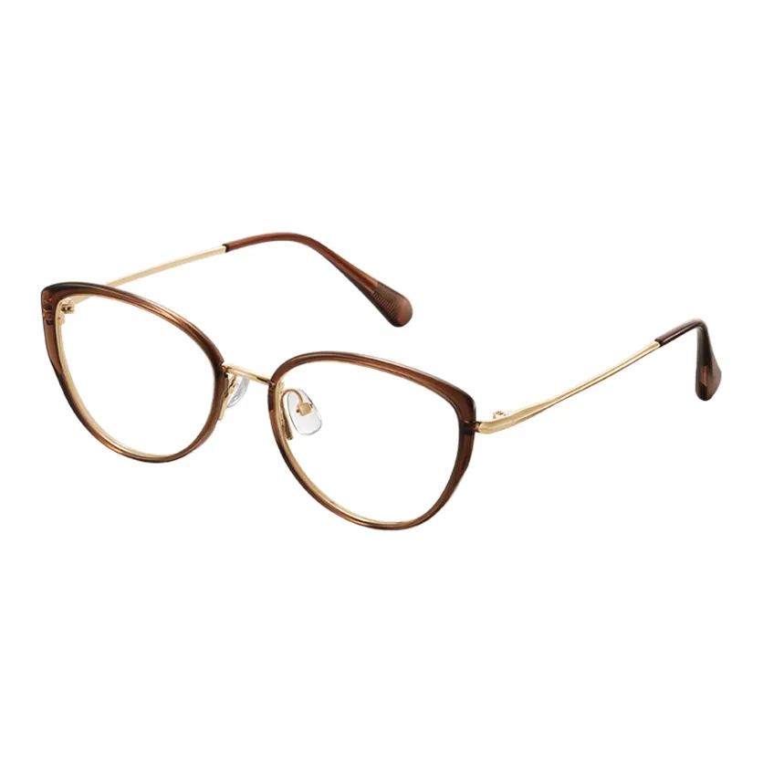 Morakot Сплав Близорукость Кошачий глаз Optical Очки Женские Амбер Прозрачный Чай Рамка с Натуральный Круглое лицо