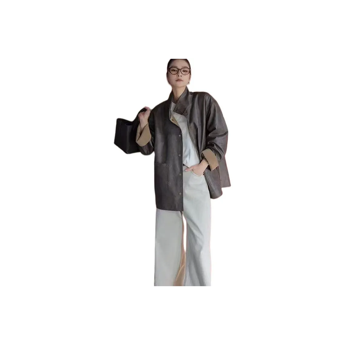 IWZI Кофе [Двусторонний] Женские Кожаные Куртки