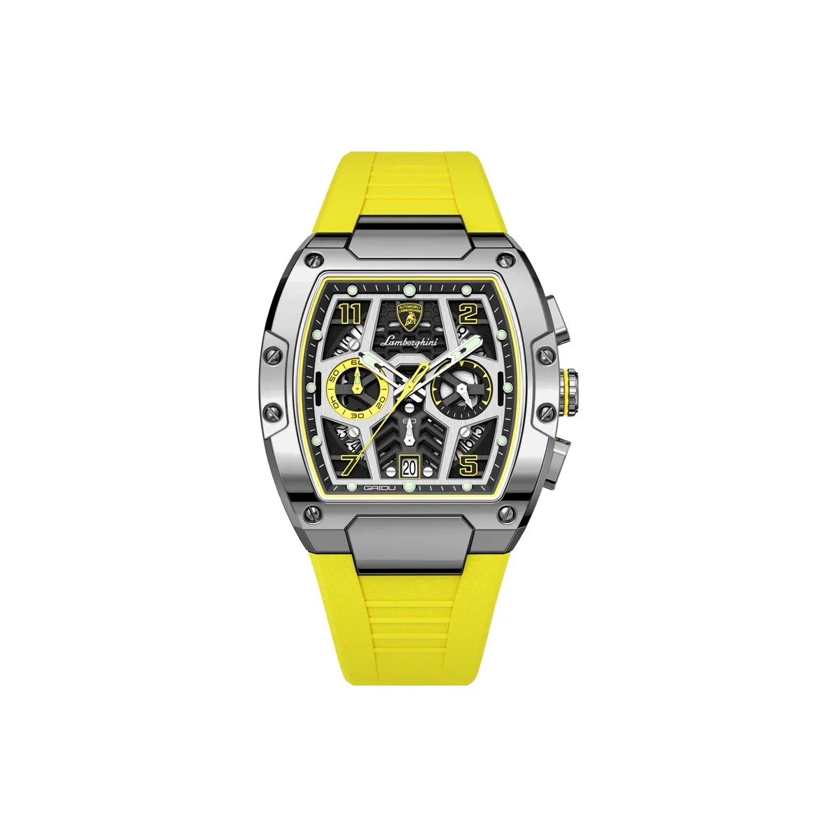 GAIDU Lamborghini Big Cow Collection Кварцевый механизм Силиконовый ремешок Часы Мужские часы С циферблатом Skeleton