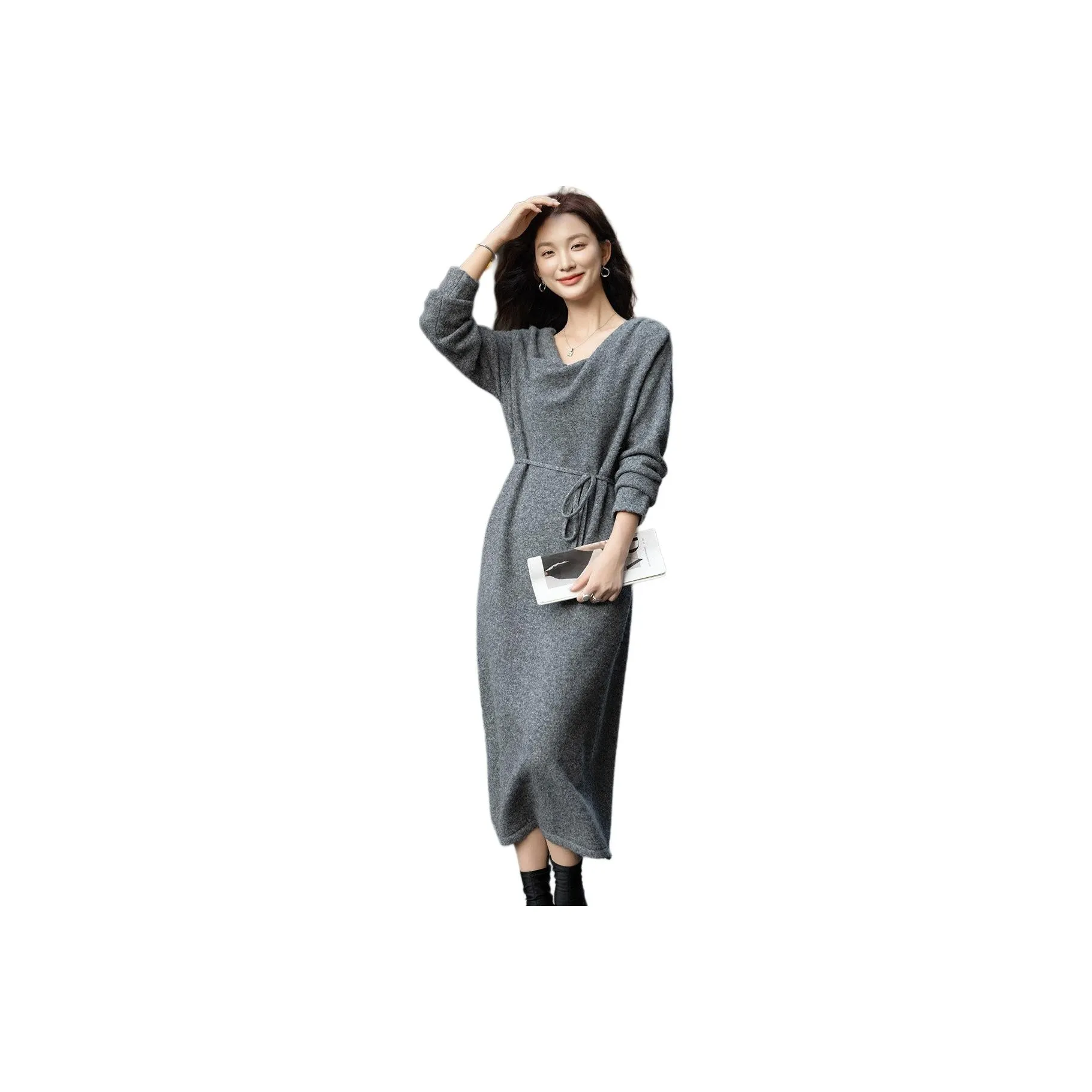 【Dme】 Длинное платье с длинными рукавами женское