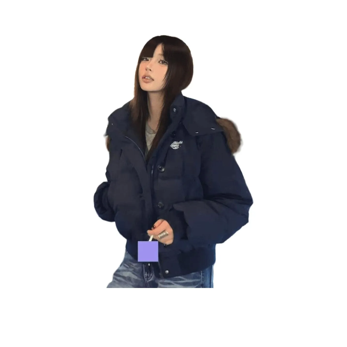 BONAS Темно-синий женский пуховик