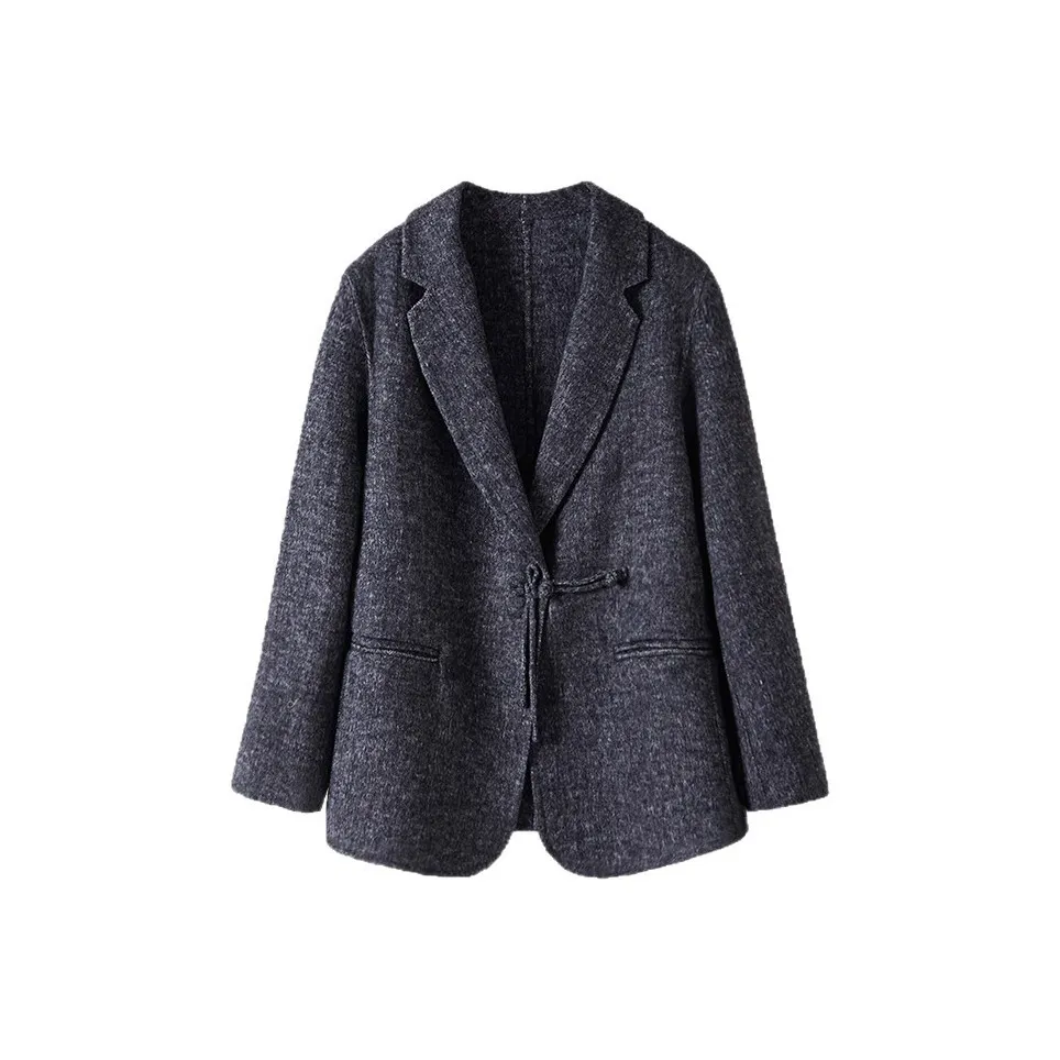 Devanro Carbon Black Елочка Узор Женское Пальто