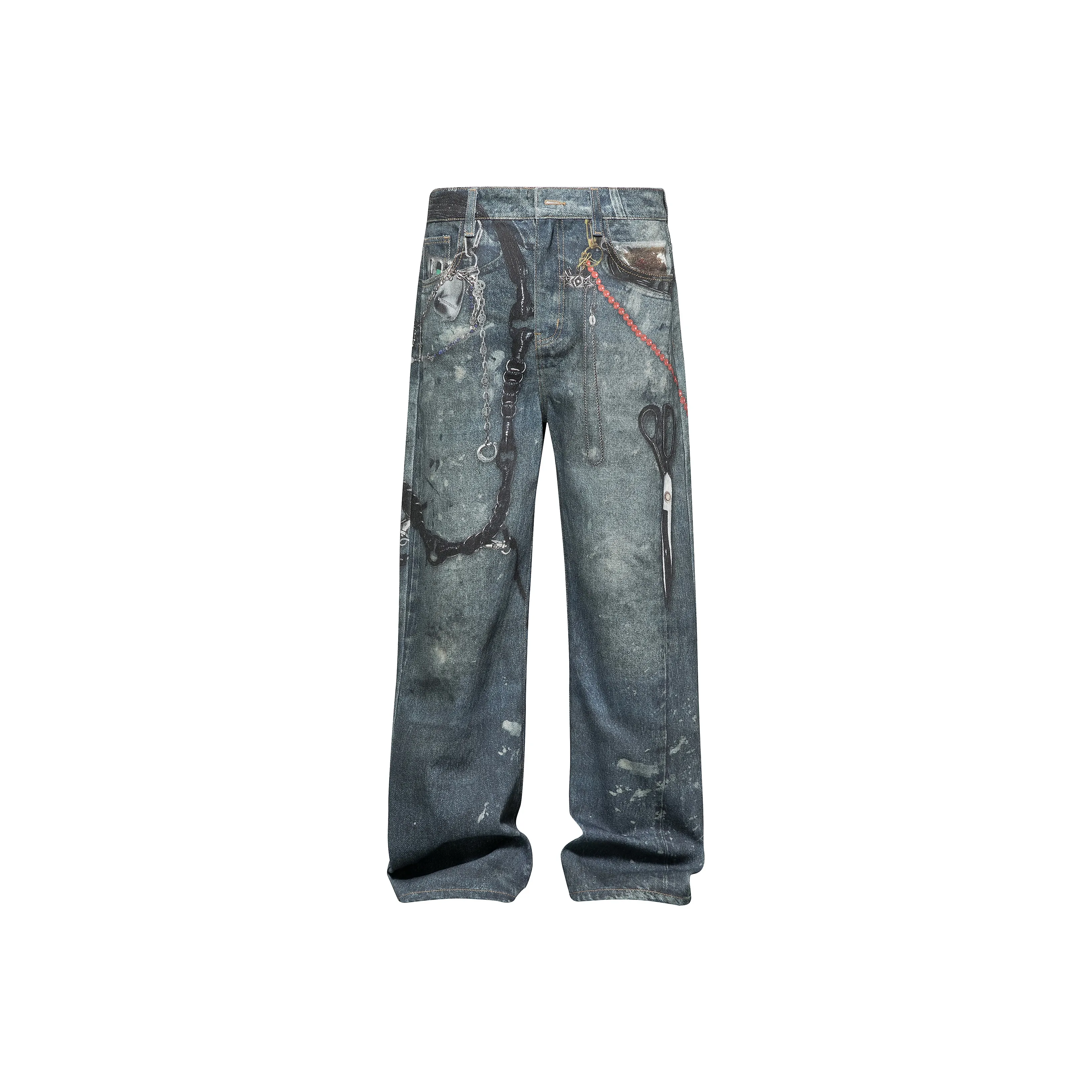 MASKPARK Coated Blue Gray Unisex Jeans MASKPARK Покрытые Синие Серые Унисекс Джинсы