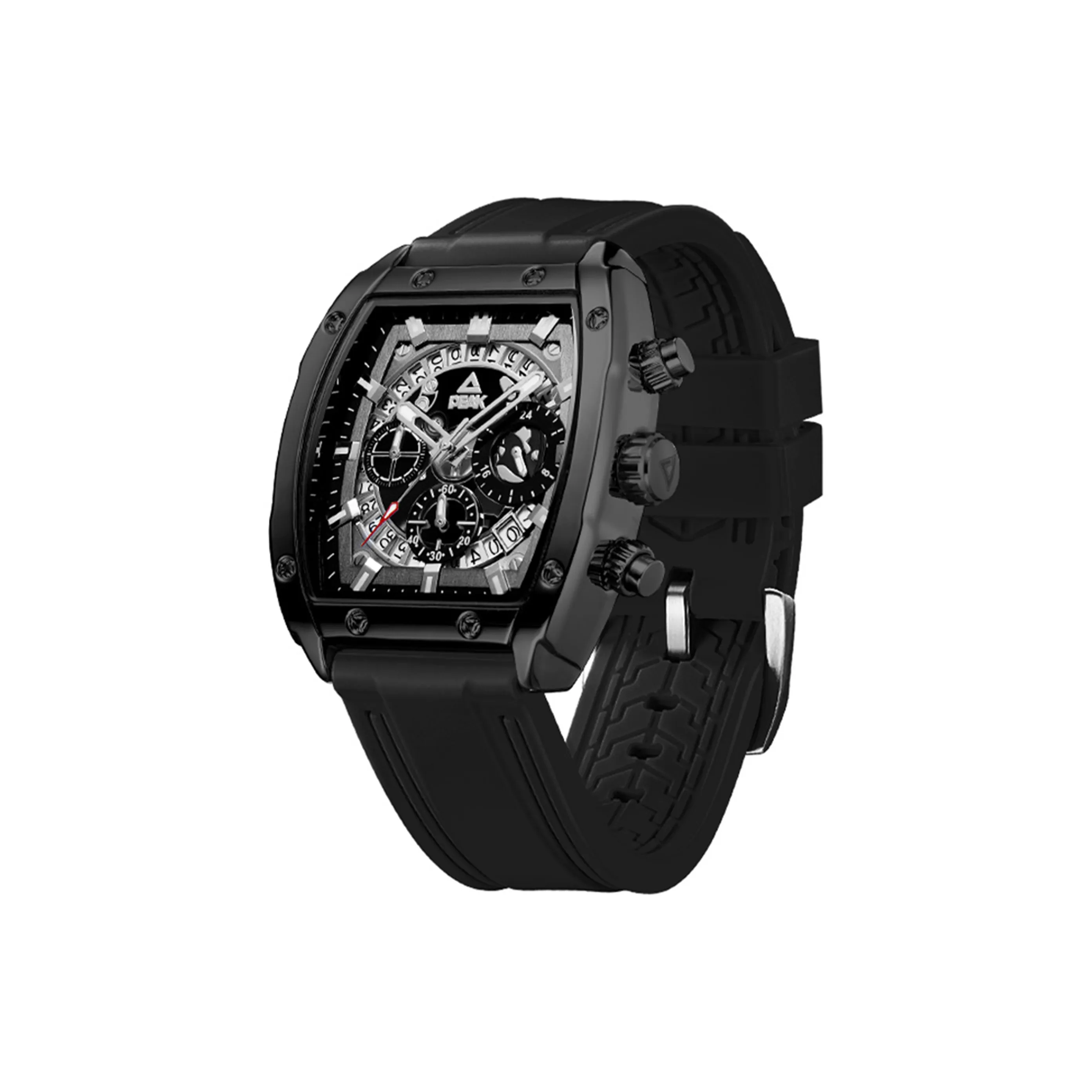 PEAK Pioneer Collection Кварцевый механизм Силиконовый ремешок Часы Мужские Черный циферблат