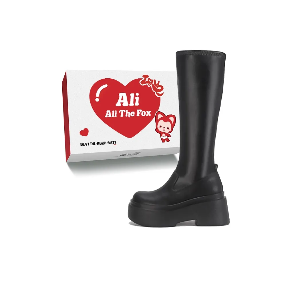 Али Тх Фокс Фэшн Минималистский стиль Британский стиль Платформа Рыцарь Ботинки Колено Высокий Мартин Ботинок Женские