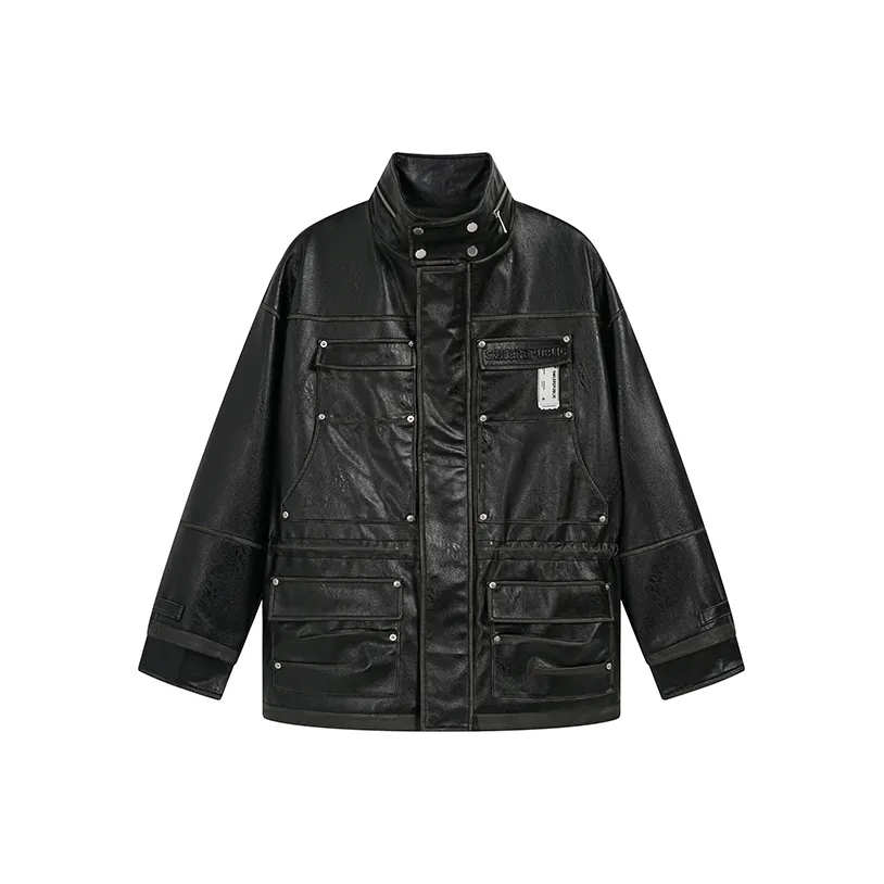 SMILEREPUBLIC Осенний рабочий стиль из ПУ (полиуретана) кожа куртка пальто унисекс