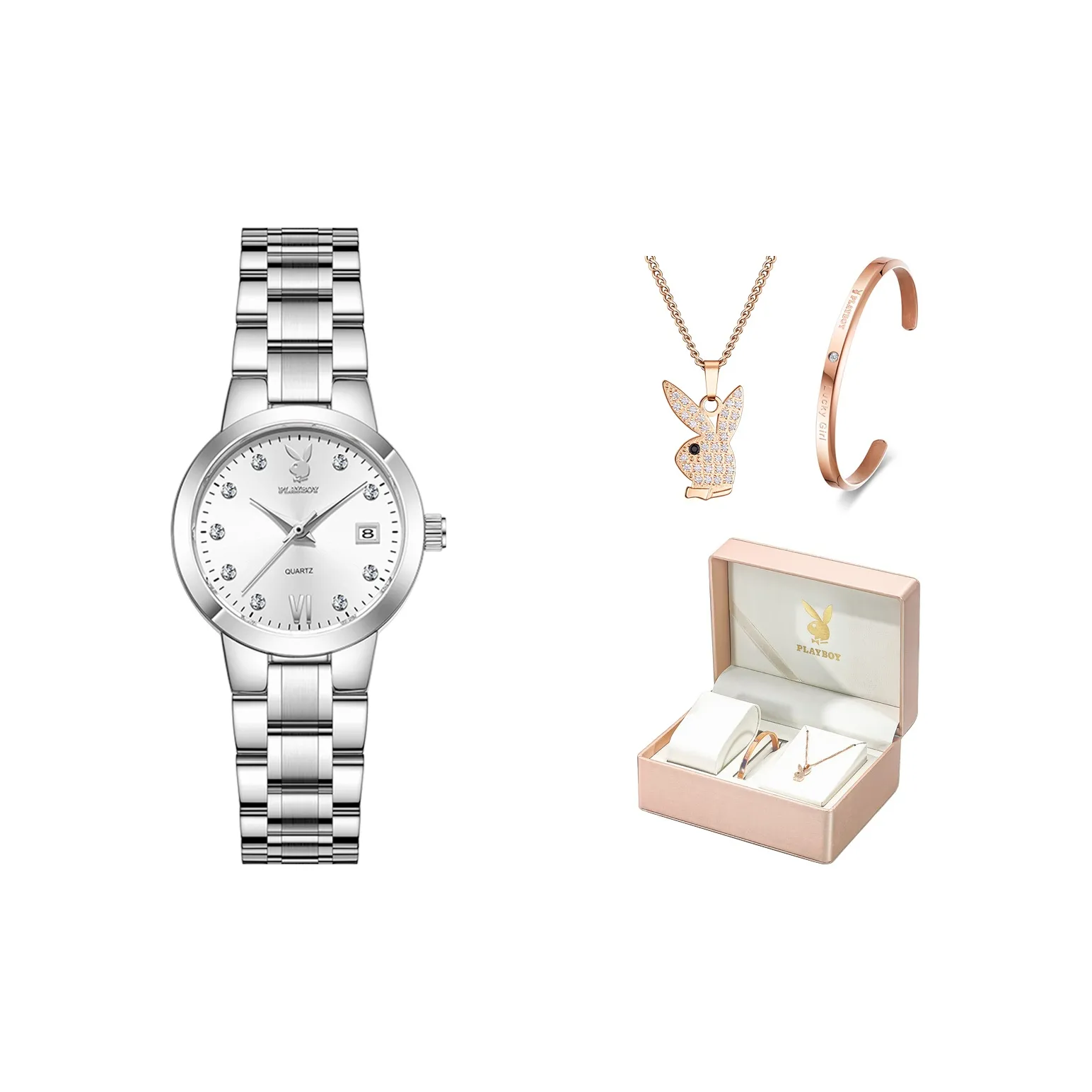 Playboy Vintage Collection Кварцевый механизм ремешок из нержавеющей стали женские часы розовый циферблат