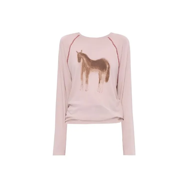 ABBY GODDESS Осенний реглан-рукав T-рубашка Женская Розовая