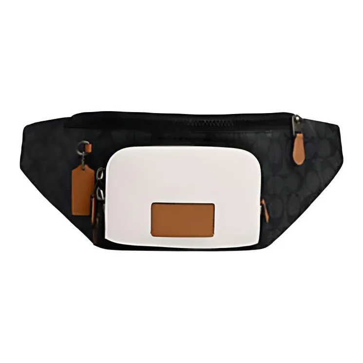 COACH Track Покрытый холст Телячья кожа Бананка Большая Женская Угольно-серый