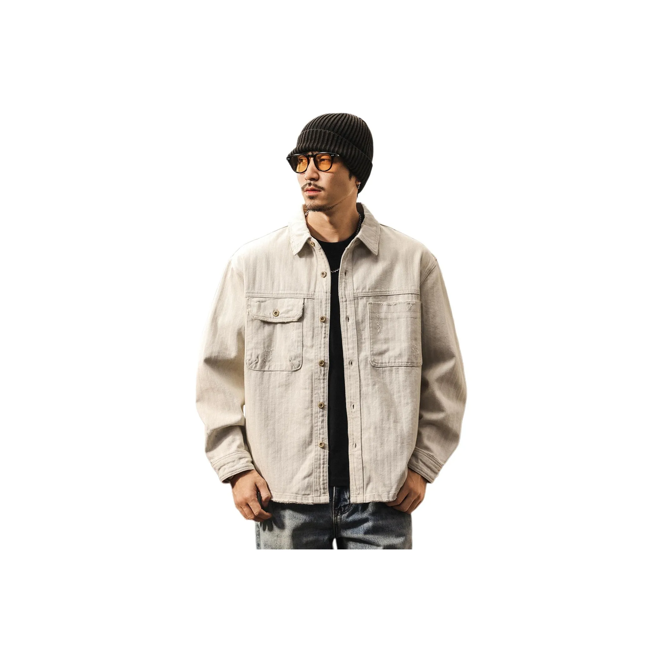 JIELEINUO Серый Белый Мужские Рубашки