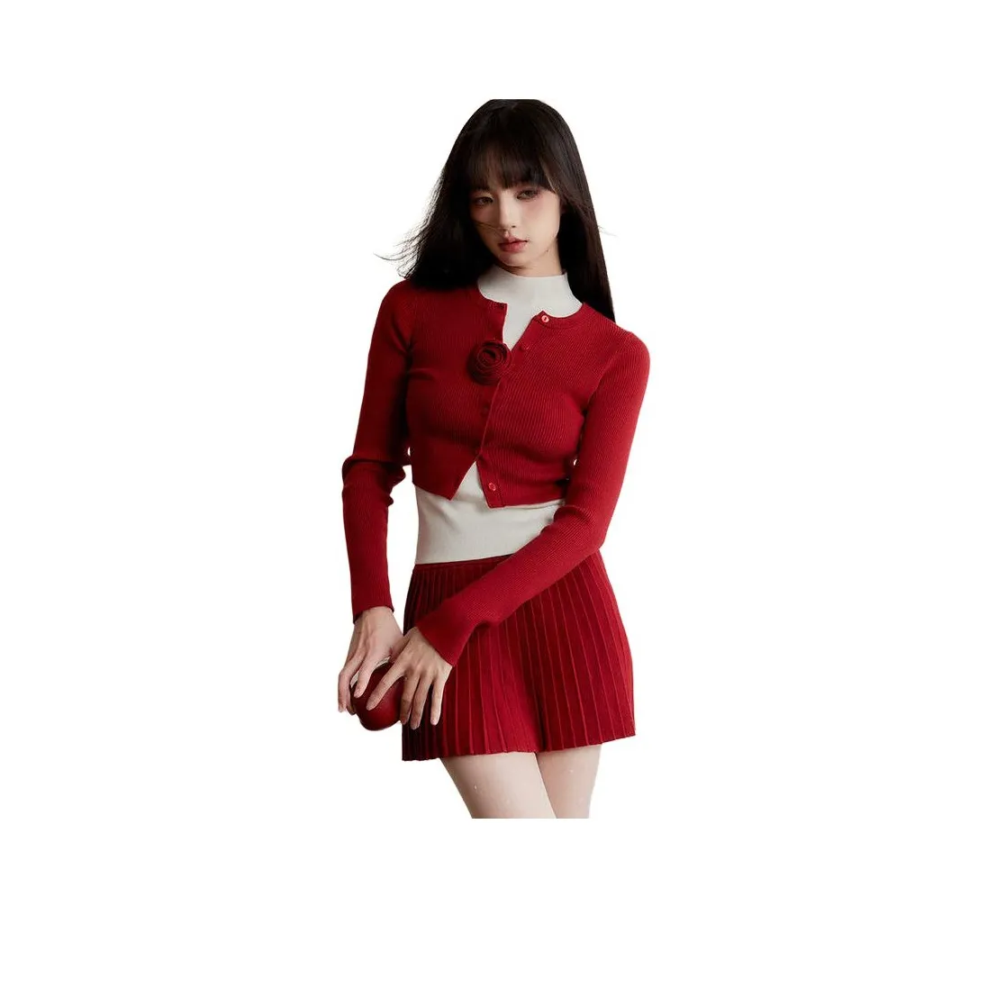 DEDY Красный топ + Белый топ-танк + Красная короткая юбка Женские юбочные комплекты