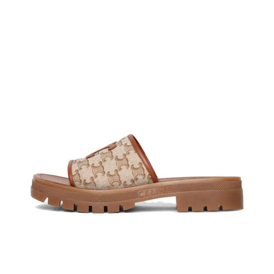 CELINE Slide Slippers Women's Brown/Beige