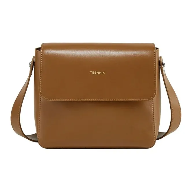 teenmix Коровья кожа Тофу Сумка Маленькая Квадратная Сумка Сумка через плечо Средняя Женская Коричневая Черная