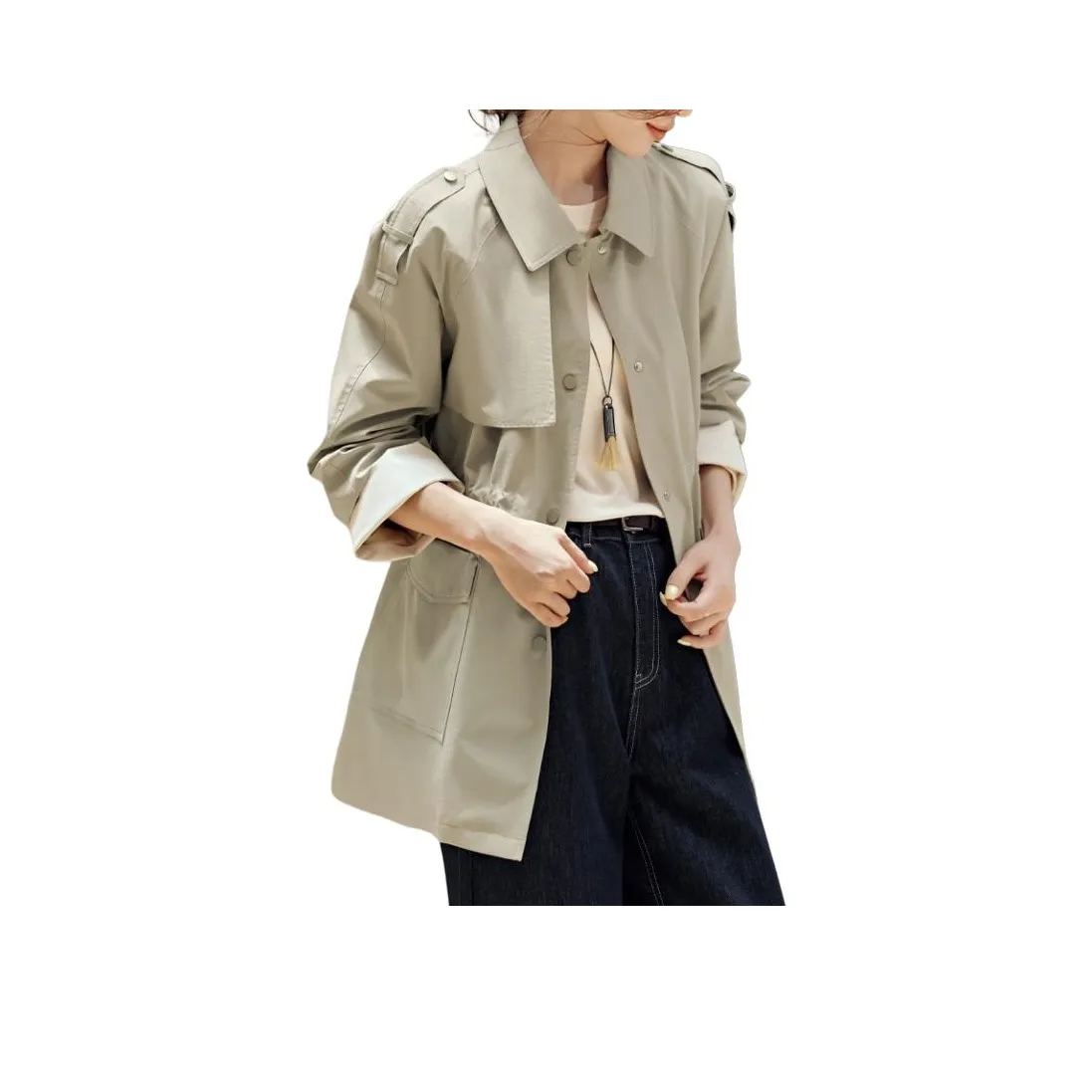 QTUR Серый Горох Зеленый Женский Тренч