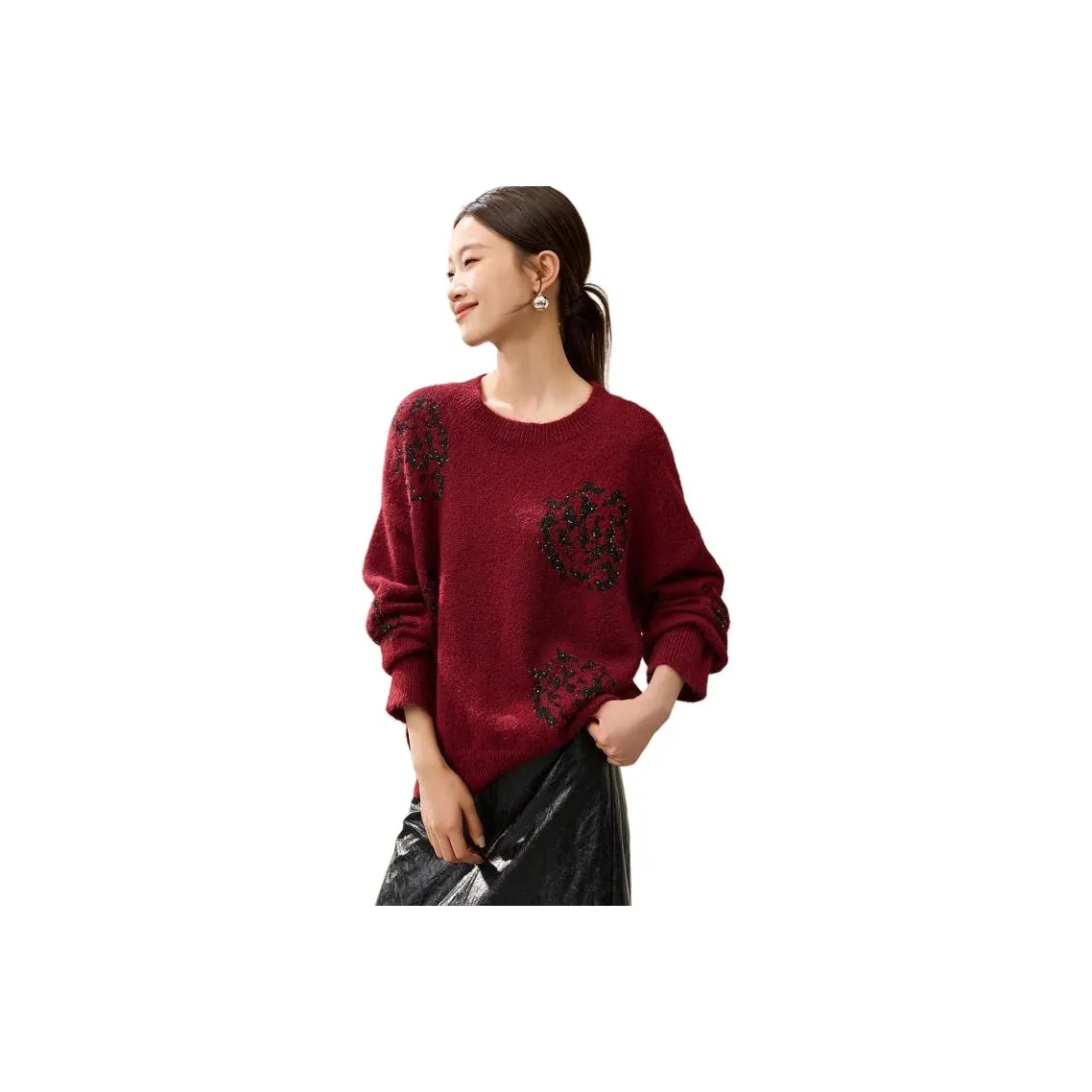 MOHANYIMEI Бордовый Пуловер Женский Свитер