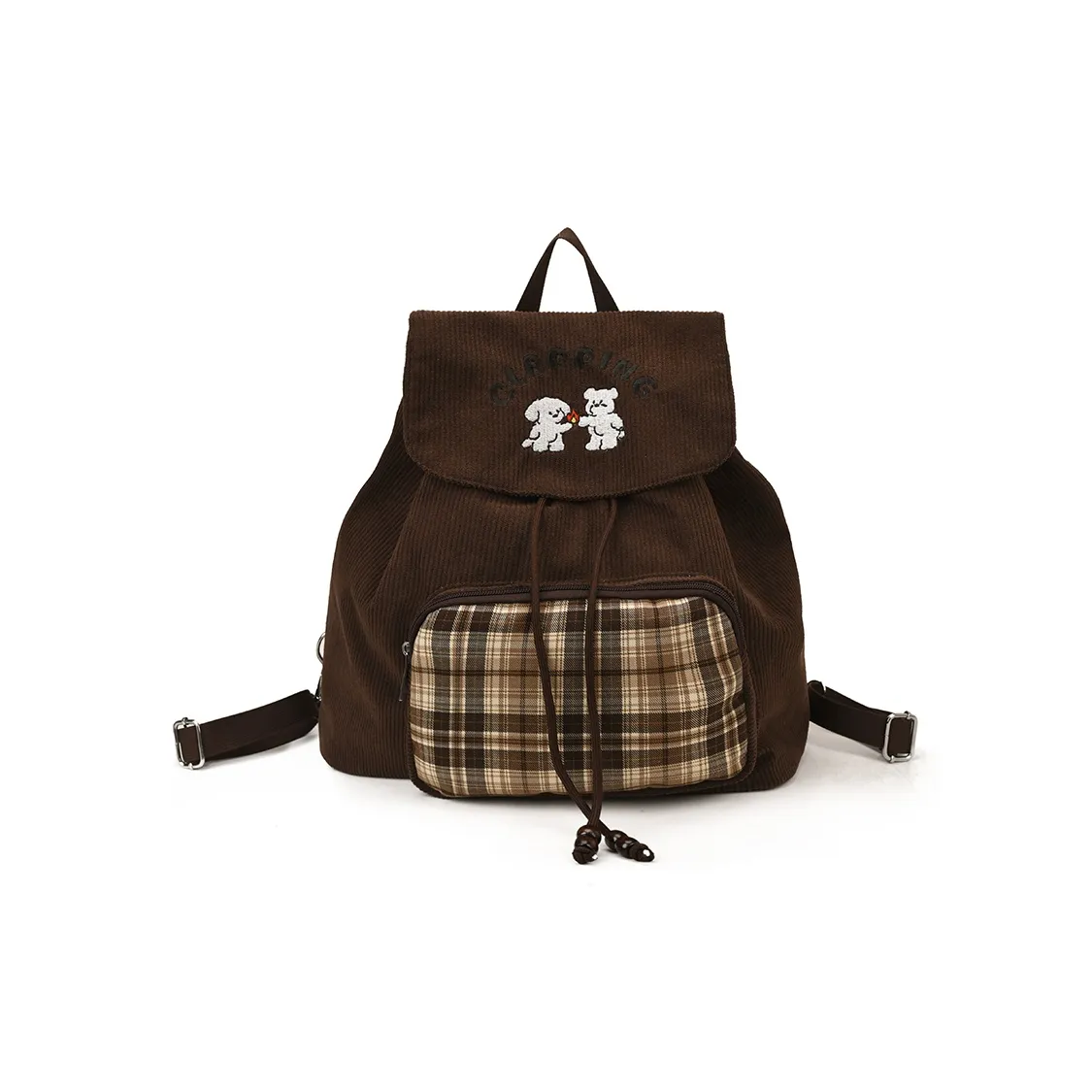 Kwq Вельвет Рюкзак Стандартный Женский Кофейный