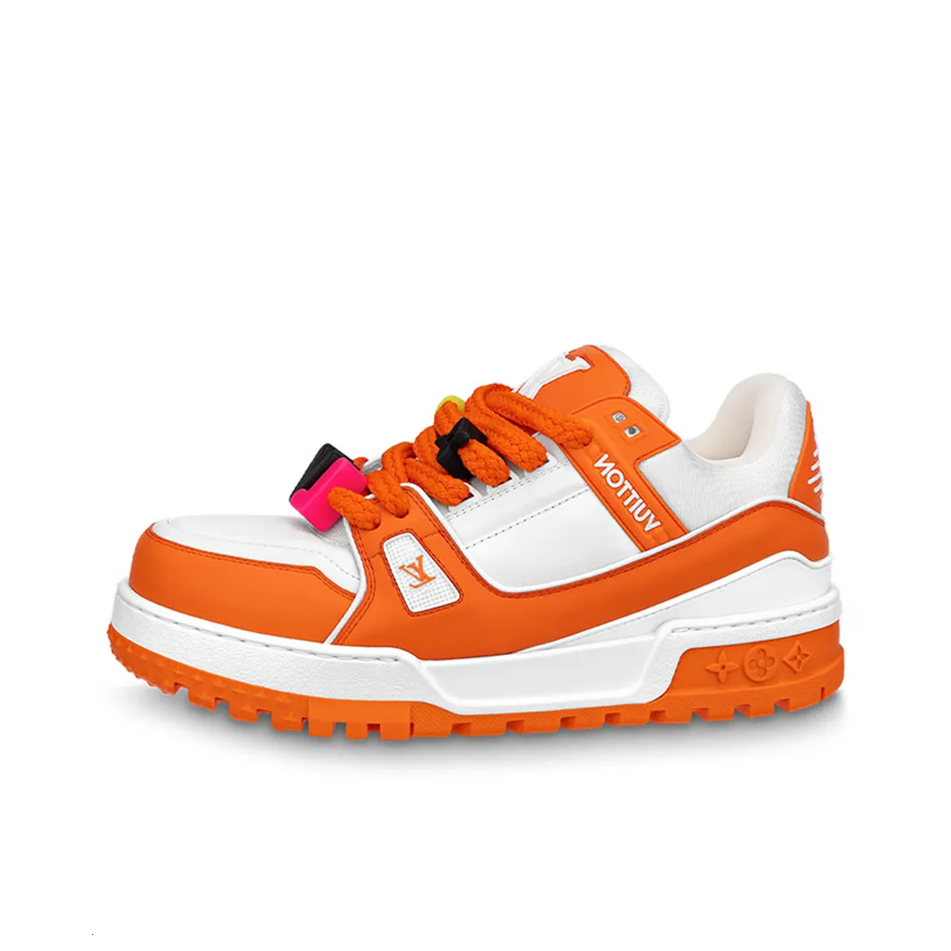 LOUIS VUITTON Trainer Maxi Skateboard Shoes Men Low Top White/Orange