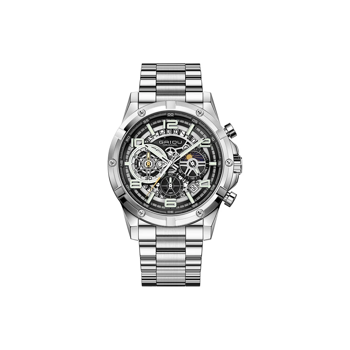 GAIDU Driver Collection Кварцевый механизм Стальной ремешок Часы Мужские Черный циферблат