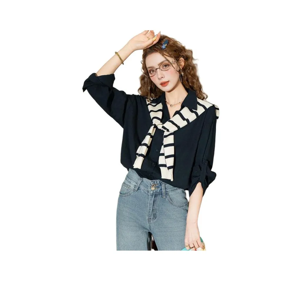 FAWENXIANGZI Темно-синие женские рубашки