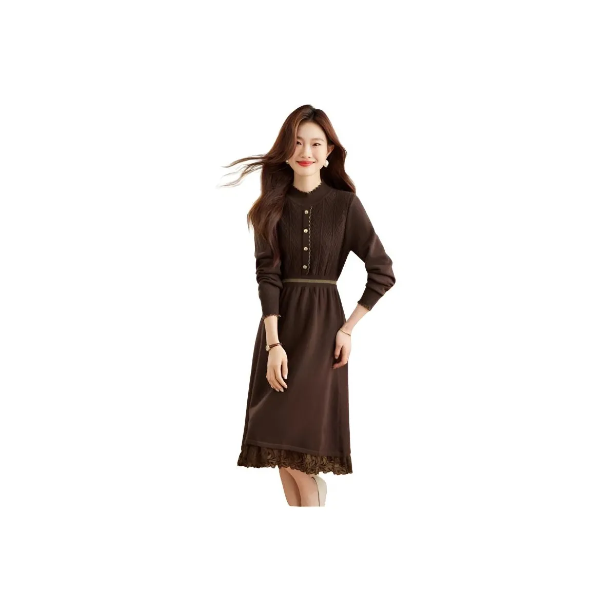 BONAS Длинное платье с длинными рукавами женское