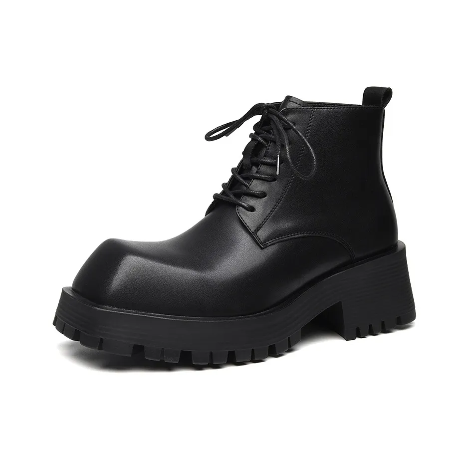 MADALLO Western Квадратный носок Высокий Топ Pipe Boot Винтаж Короткий Martin Boot 7cm Мужской Черный