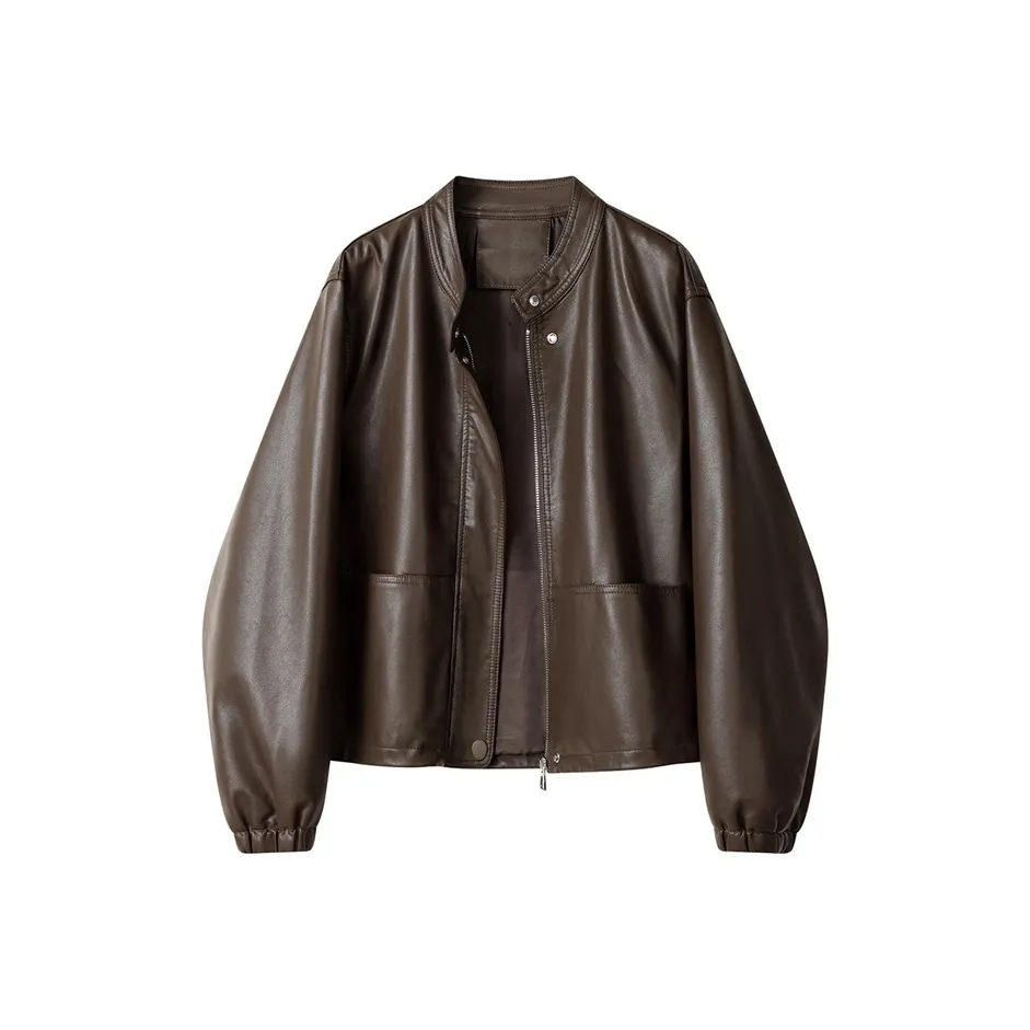 ABBY GODDESS Осенняя кожаная куртка женский кофейный