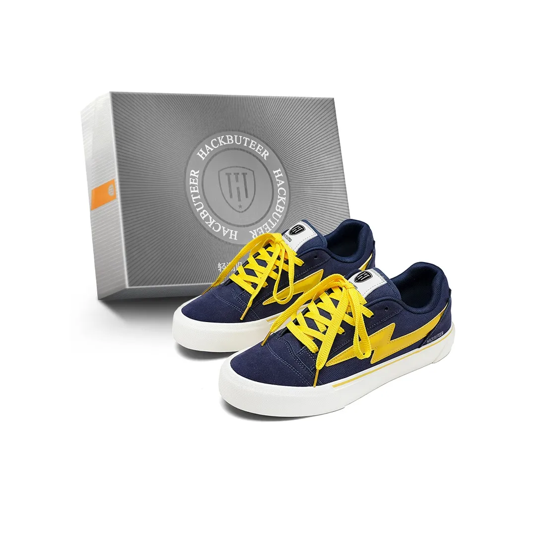 HACKBUTEER Низкие кроссовки для скейтбординга Мужские Темно-синие Желтые Коробка включена