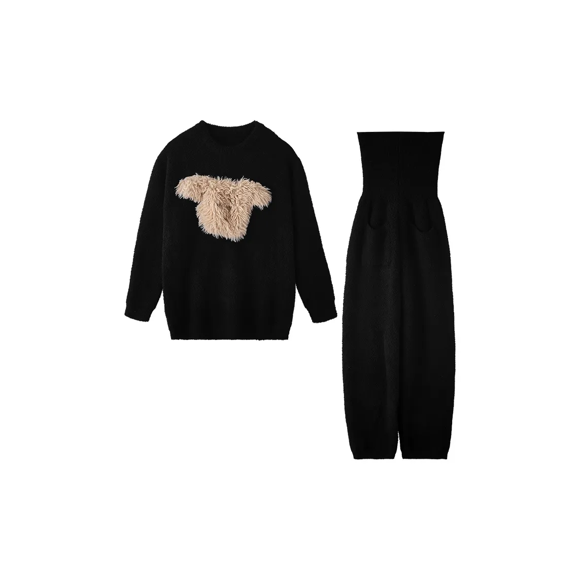 DAMOS·LOVE Черные Брюки с высоким поясом для талии с нагревом женские комплект пижам