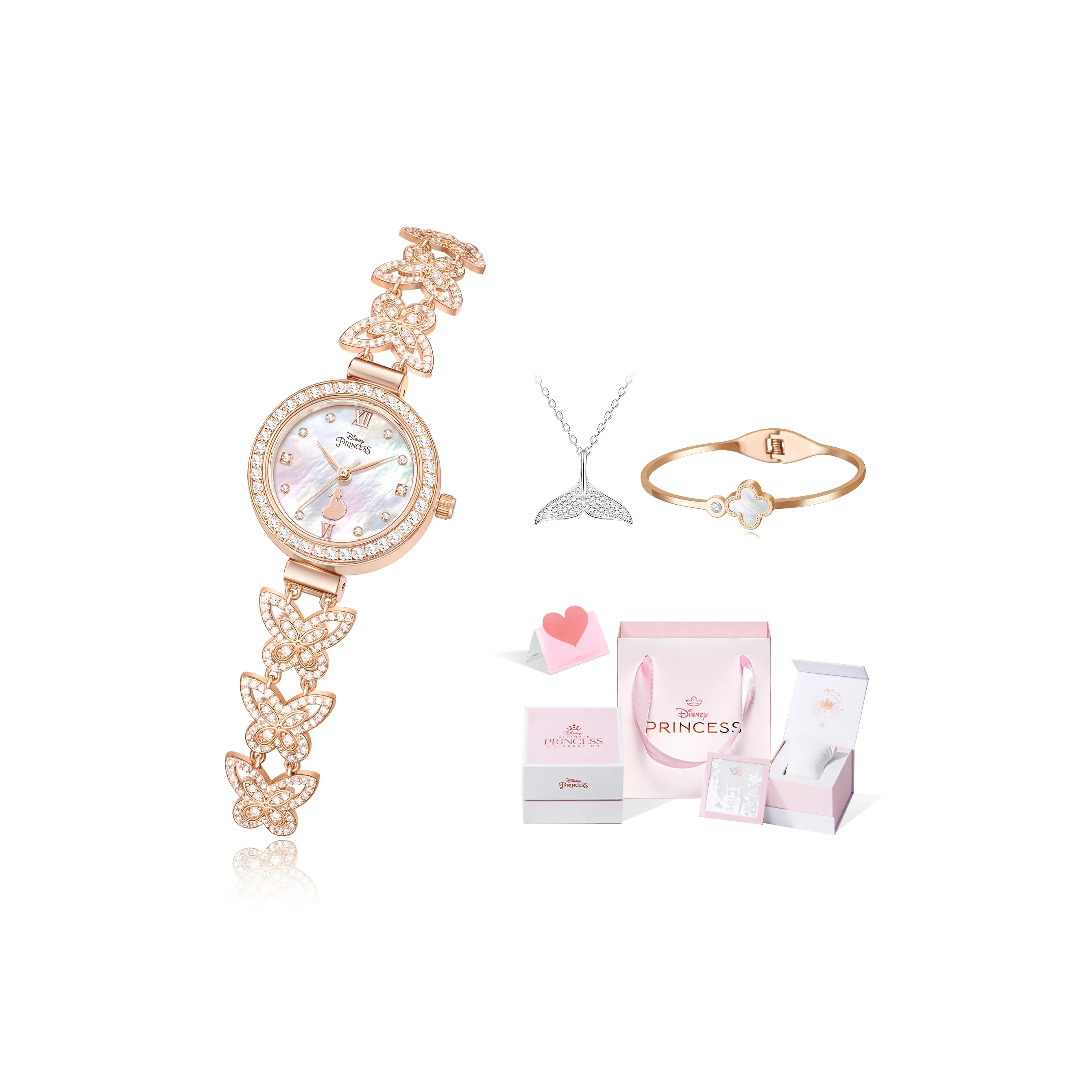 Disney Princess Кварцевый механизм Металлический ремешок Часы для женщин Жемчужная раковина Циферблат