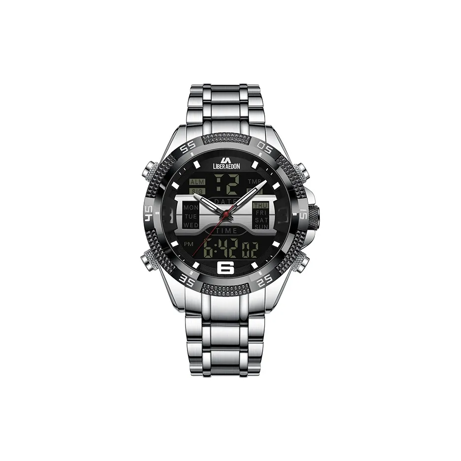 LIBER AEDON Мужские наручные часы кварцевый механизм ремешок из нержавеющей стали черный циферблат