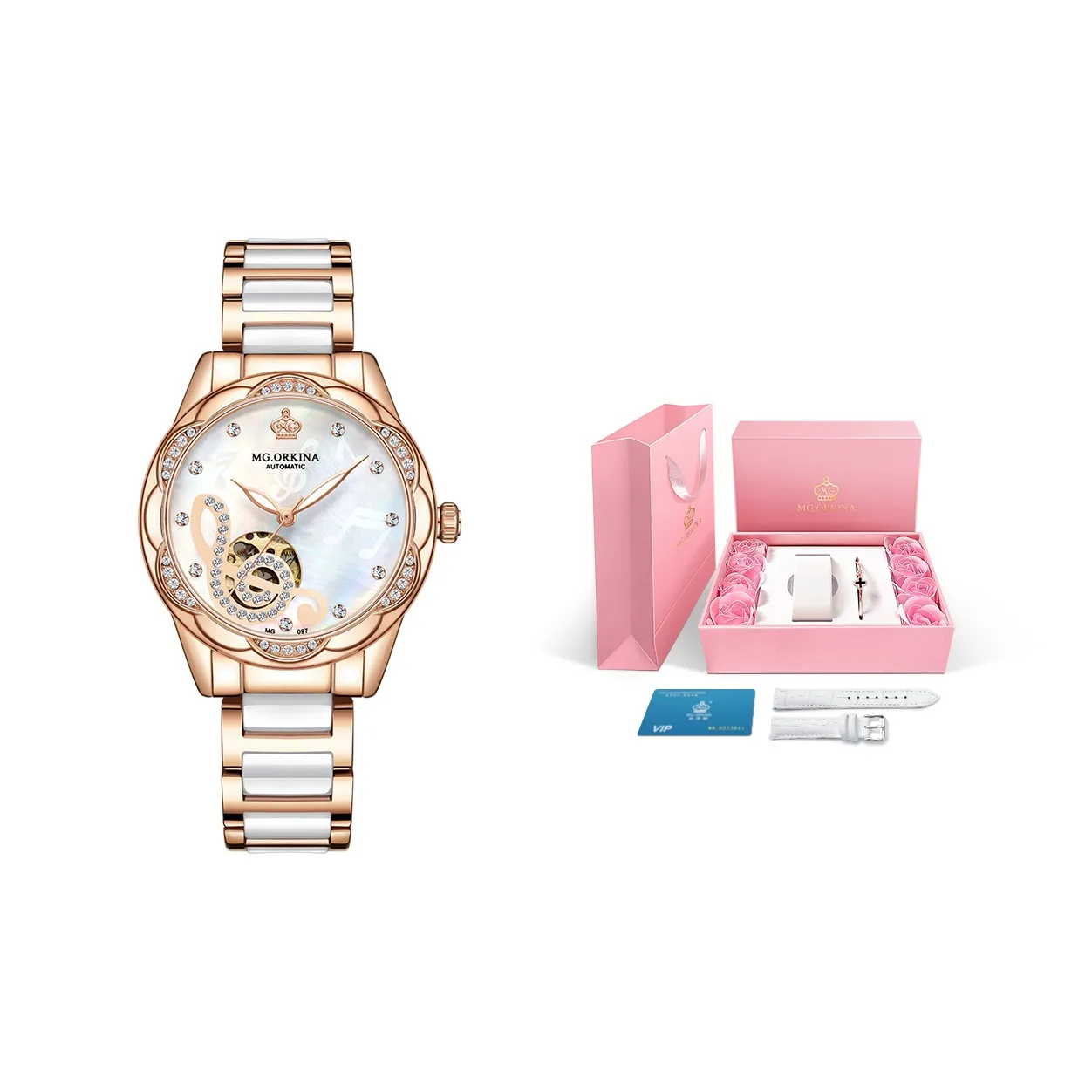 MG.ORKINA MG Механический механизм нержавеющая сталь керамика ремешок женские часы череп циферблат
