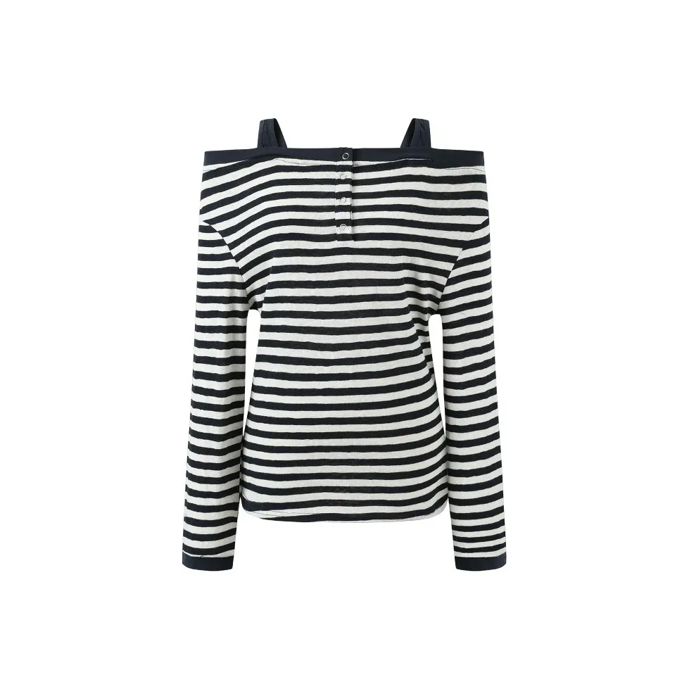 COHX Полосы Темно-синий Синий Женская T-рубашка