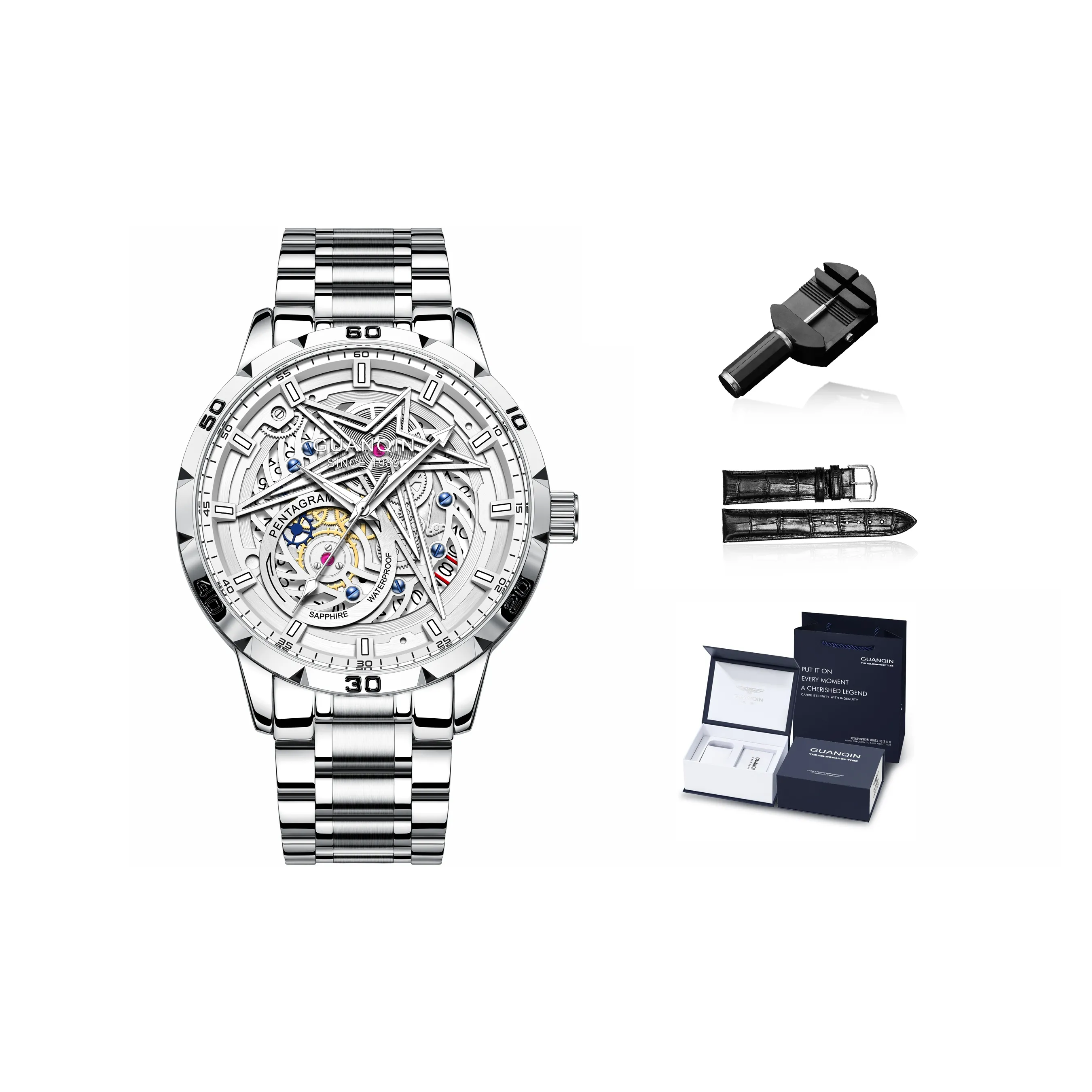 GUANQIN Китайская мода Тренд Оригинальный Часы Мужские с вырезами FLY Reel Механические Кварцевые Мода Стиль