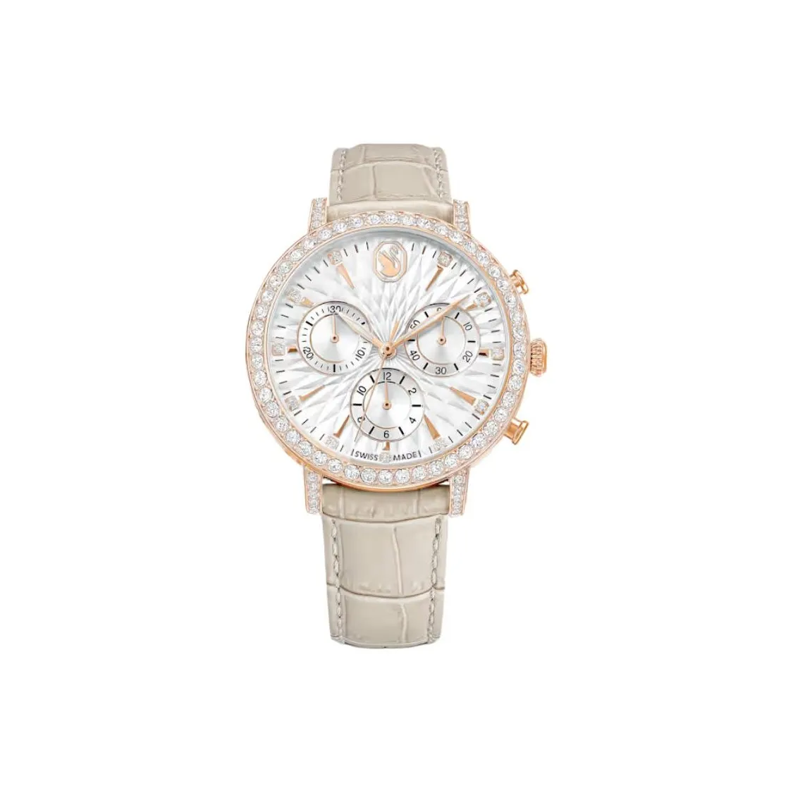 Swarovski Matrix Tennis Наручные часы Кварцевый механизм Коровья кожа Ремешок 36 мм Серебристый циферблат Женские часы