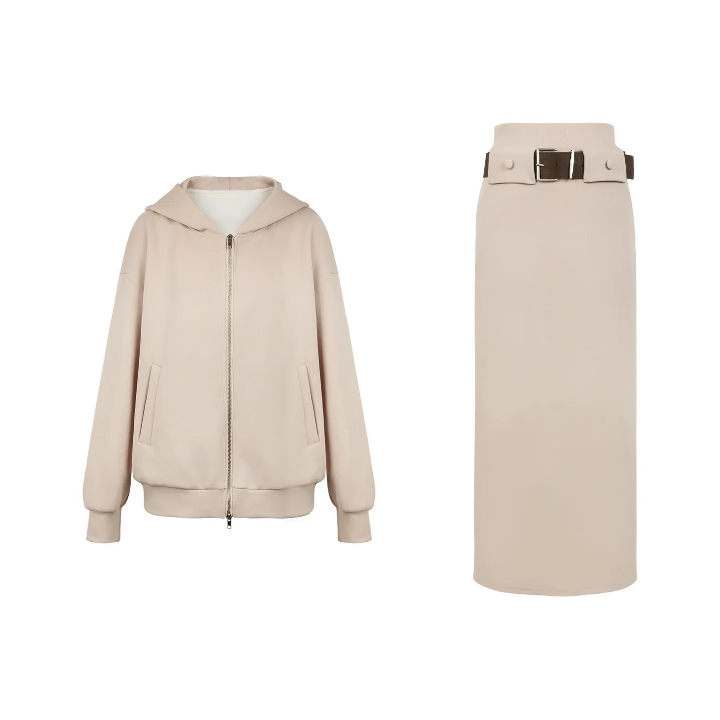 Темный абрикос Свитшот + Темный абрикос Юбка Включает Ремень Женские Комплекты с Юбкой